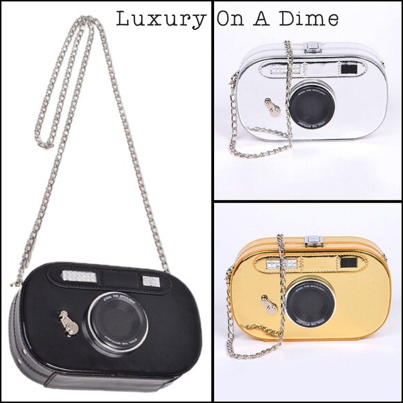 Vintage Camera Iconic Retro Purse Convertible Bag Clutch Crossbody Novelty Gold - Picture 12 of 12